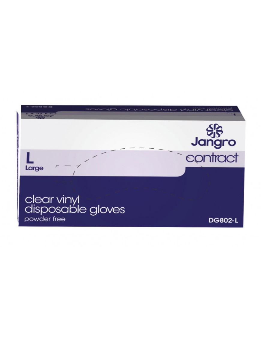 Jangro Disposable Vinyl Powder Free Gloves Size Large (Box of 100)